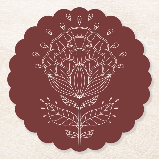 Lotus blommans vita linje teckning blommigt burgun underlägg papper (Framsida)