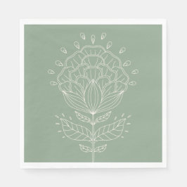 Lotus Blommans vita linje teckning blommigt grönt Pappersservett