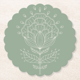 Lotus Blommans vita linje teckning blommigt grönt Underlägg Papper