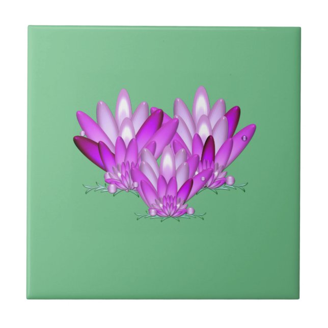 Lotus blommar rosa på havets grönt kakelplatta (Framsidan)