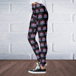 Lotus blommblå rosa i svart leggings