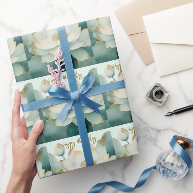 Lotus blommor guld kant Grattis på födelsedagen Presentpapper (Gifting)