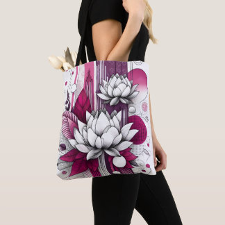 Lotus blommor i Magenta svart och vitt Tygkasse