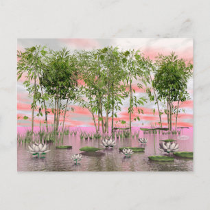 Lotus blommor och bamboos - 3D-rendering Vykort