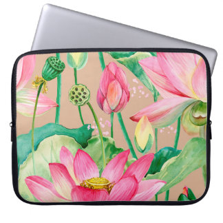 lotus blommor, sömlös, mönster. vattenfärg botanik laptop fodral