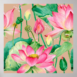 lotus blommor, sömlös, mönster. vattenfärg botanik poster