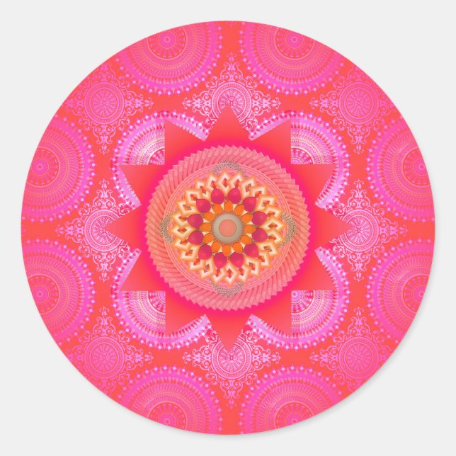 Lotus Bloom Rosa Mandala Runt Klistermärke (Framsida)