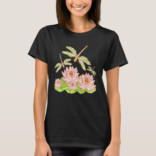 Lotus Blossom Dragonfly  Lotus T Shirt (Framsida)