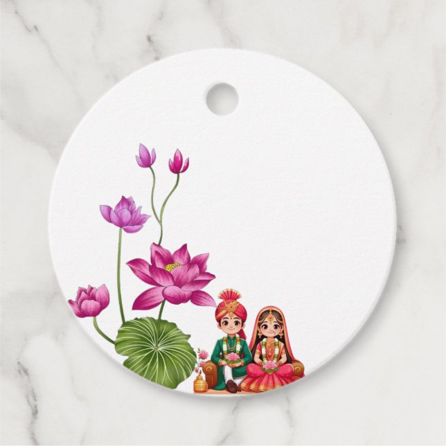 Lotus, bride och groom bild gåvor etiketter (Framsida)