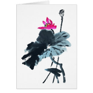 Lotus/Chinese Push Painting Art/Blank Card OBS Kort