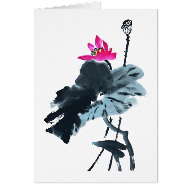 Lotus/Chinese Push Painting Art/Blank Card OBS Kort (Framsidan)