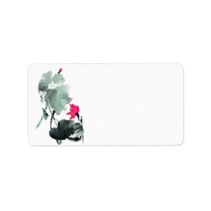 Lotus/Chinese Push Painting Art/Tom Adress Adressetikett