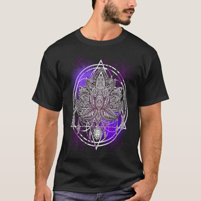 Lotus Crystals Zen Flower Of Life Hippie Sacred Ge T Shirt (Framsida)