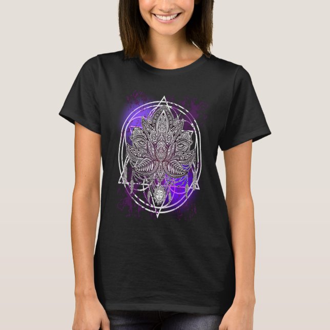 Lotus Crystals Zen Flower Of Life Hippie Sacred Ge T Shirt (Framsida)