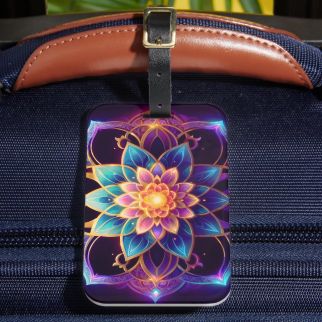 Lotus Emblem - Vibrant Geometric Floral Abstract Bagagebricka (Framsida Insitu 2)