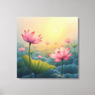 Lotus Fält vid Sunrise Canvastryck