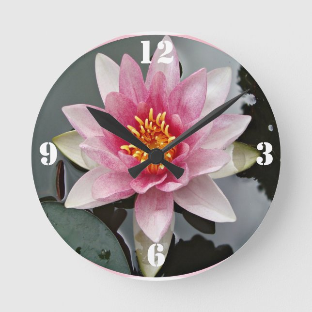 Lotus Floly vattenlily blommigt print Rund Klocka (Framsida)