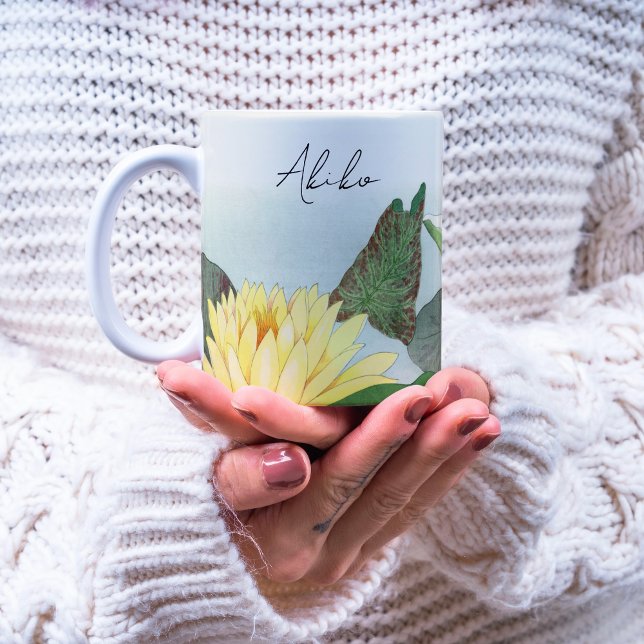 Lotus Flower Antique japansk Fine Art Script Namn Kaffemugg (Skapare uppladdad)