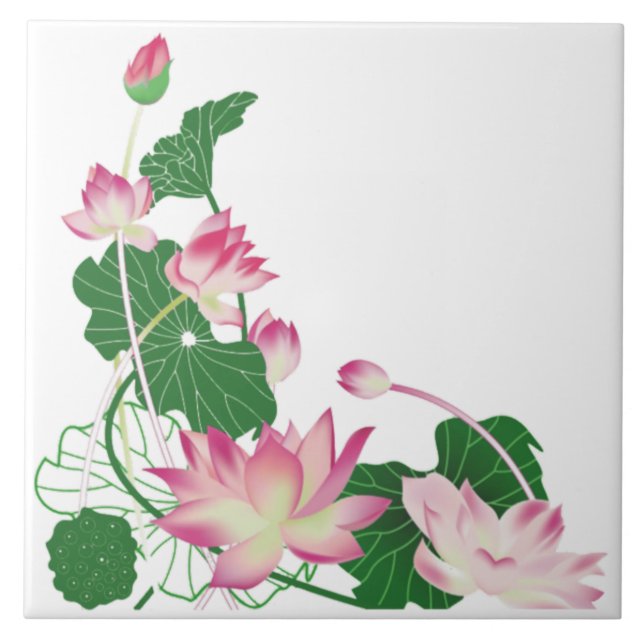 Lotus Flower Arrange Ceramic Tile Kakelplatta (Framsidan)