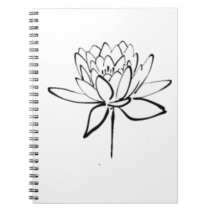 Lotus Flower Black and White Bläck Teckning Art Anteckningsbok Med Spiral