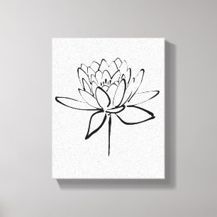 Lotus Flower Black and White Bläck Teckning Art Canvastryck