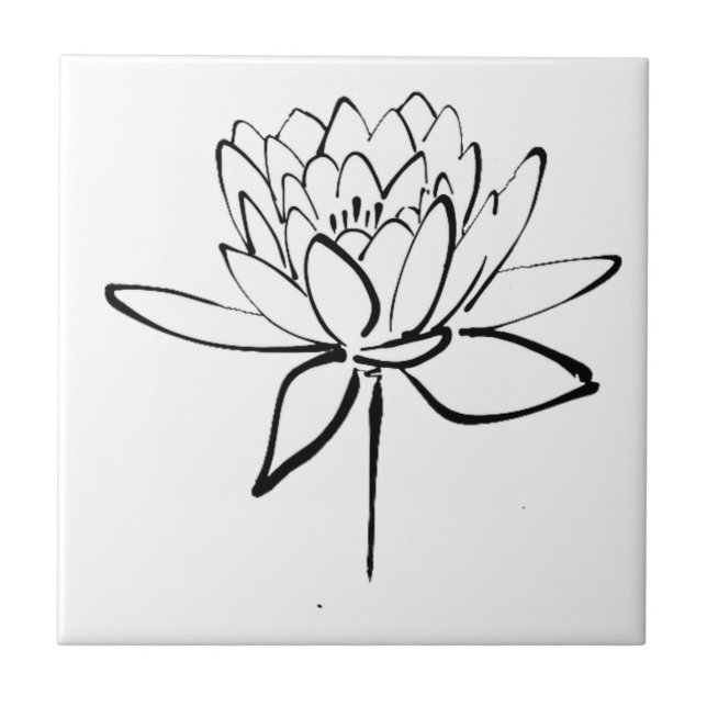 Lotus Flower Black and White Bläck Teckning Art Kakelplatta (Framsidan)