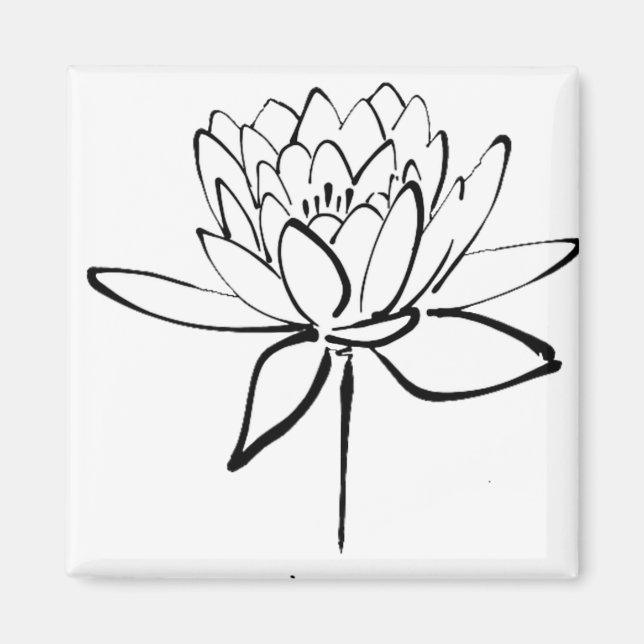Lotus Flower Black and White Bläck Teckning Art Magnet (Framsidan)