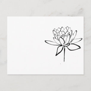 Lotus Flower Black and White Bläck Teckning Art Vykort