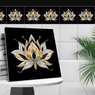 Lotus Flower - Black, Pearl och Guld Kakelplatta