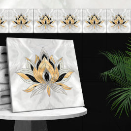 Lotus Flower - Black, Pearl och Guld Kakelplatta