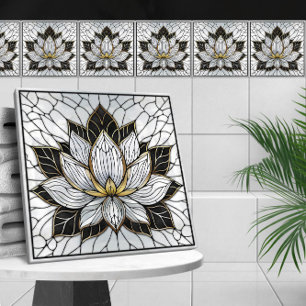 Lotus Flower - Black, Pearl och Guld Kakelplatta