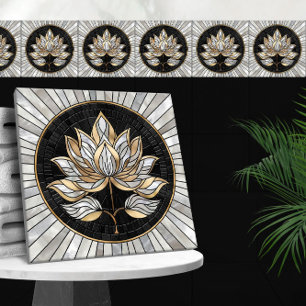 Lotus Flower - Black, Pearl och Guld Kakelplatta
