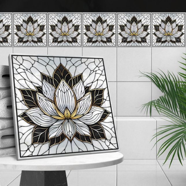 Lotus Flower - Black, Pearl och Guld Kakelplatta (Skapare uppladdad)