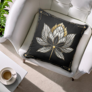 Lotus Flower - Black, Pearl och Guld Kudde