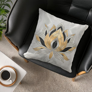 Lotus Flower - Black, Pearl och Guld Kudde