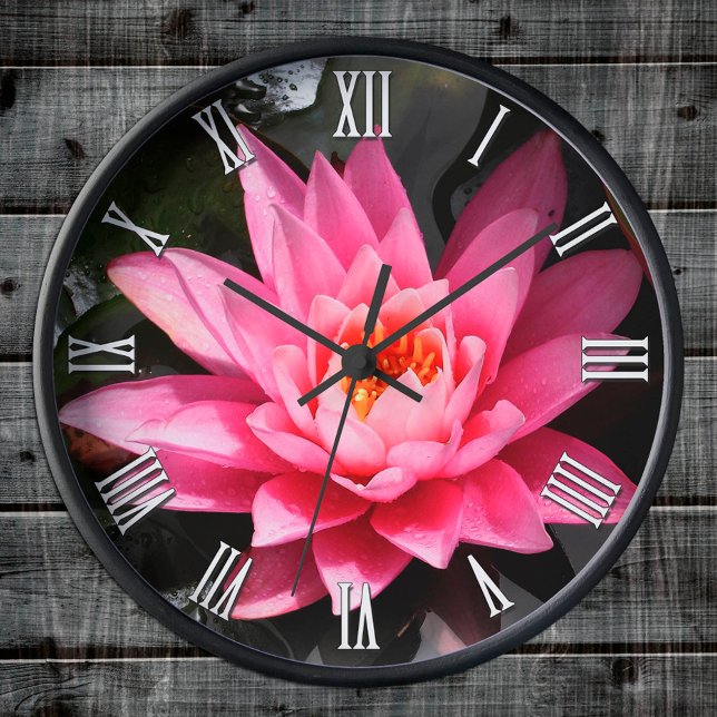 Lotus Flower blommar, Meditation, Blommigt Clock Rund Klocka (Skapare uppladdad)