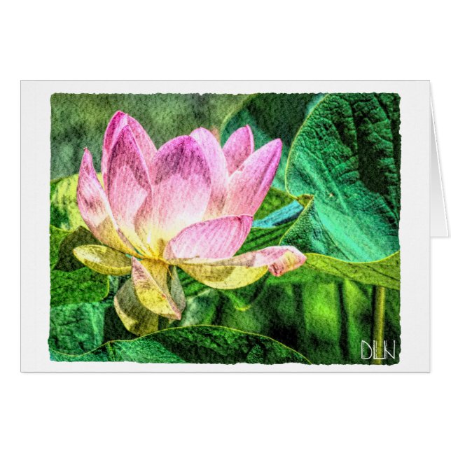 Lotus Flower/Blommigt Watercolor Art/ OBS Kort (Framsidan Horizontal)