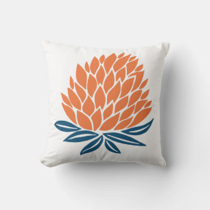 Lotus Flower Blue Orange White Kudde