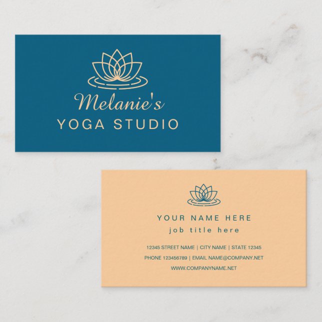 Lotus flower elegant yoga business card template visitkort (Fram/baksida)