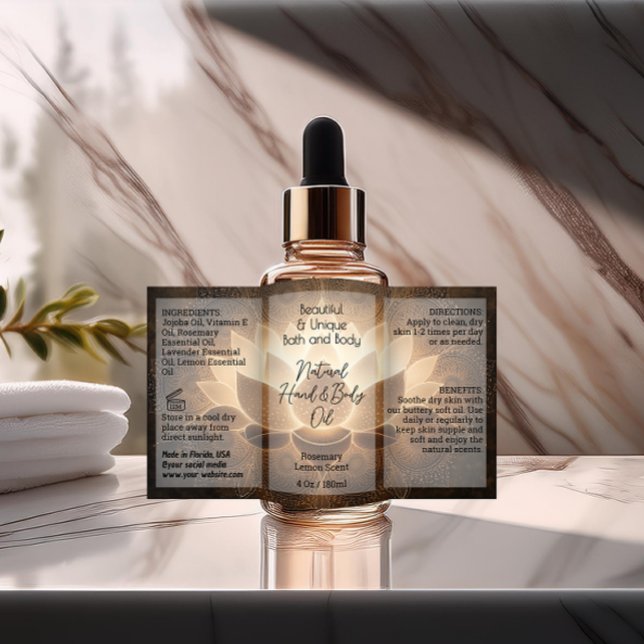 Lotus Flower Flaska etikett 4oz Oil Dropper Produc (essential oil bottle label)