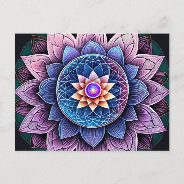 Lotus Flower Helig Geometry Throat Chakra Reiki Vykort (Framsida)