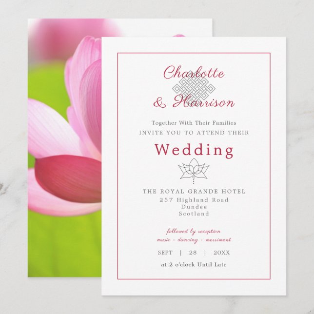 Lotus Flower Hindu Karma Symbol Bröllop Inbjudningar (Fram/baksida)