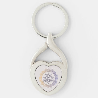 Lotus Flower Keychain Twisted Heart Silverfärgad Nyckelring