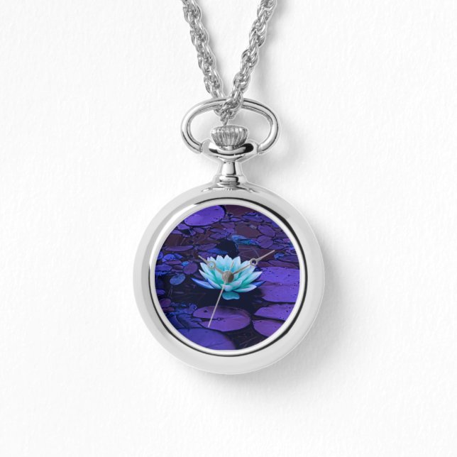 Lotus Flower Lila Blue Turkvoise Blommigt Pond Zen Armbandsur (Framsida)