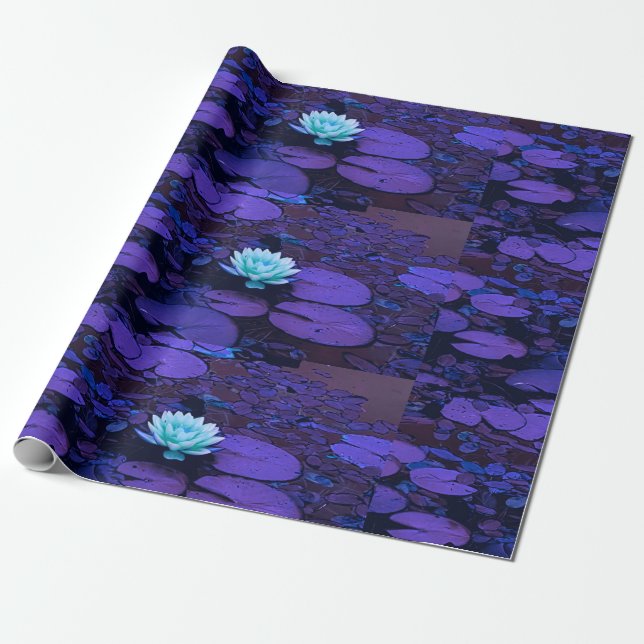 Lotus Flower Lila Blue Turkvoise Blommigt Pond Zen Presentpapper (Utrullad)