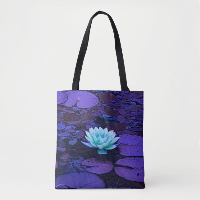 Lotus Flower Lila Blue Turkvoise Blommigt Pond Zen Tygkasse (Framsida)