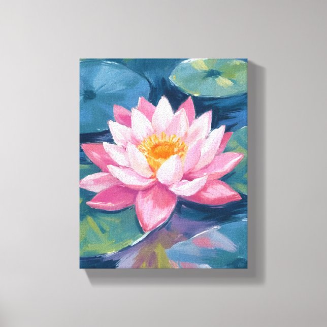 Lotus Flower Lily Pad Watercolor Canvastryck (Framsida)