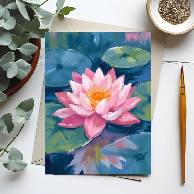 Lotus Flower Lily Pad Watercolor Vykort (Skapare uppladdad)