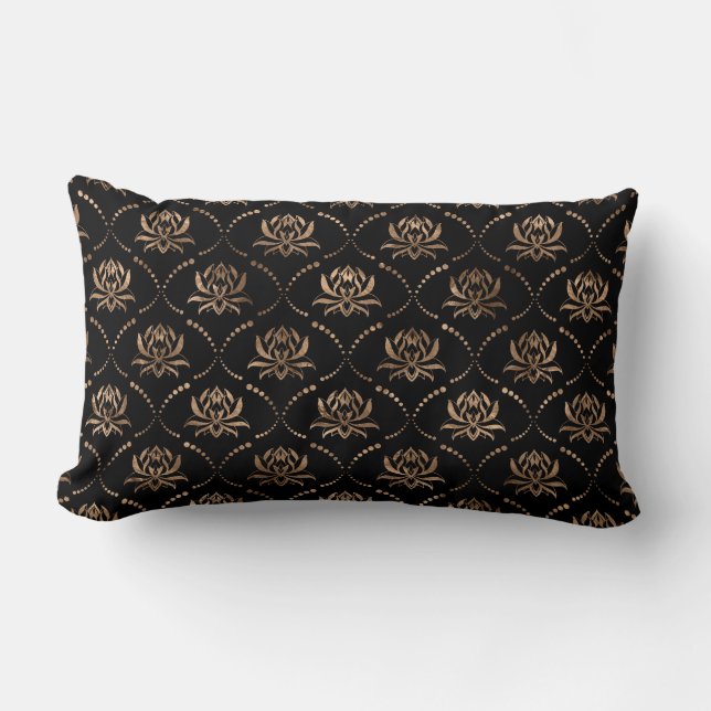 Lotus Flower Luxury mönster - black and guld Lumbarkudde (Framsida)