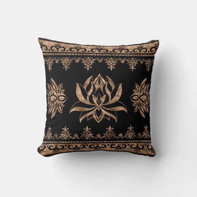Lotus Flower Luxury ornament - black and guld Kudde (Framsida)
